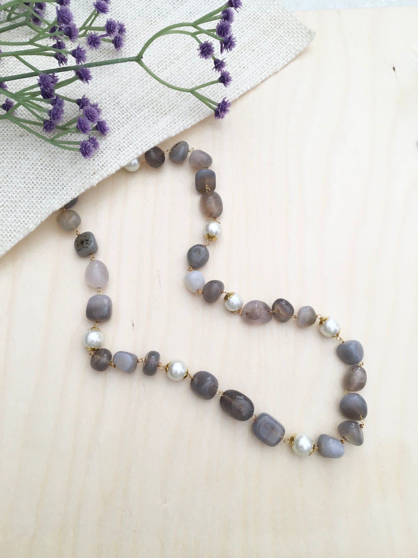 Agate Pearl Beaded Necklace
