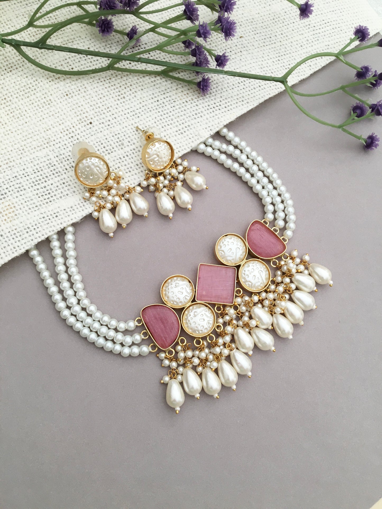 Blush Pink Pearl Statement Jewellery Set