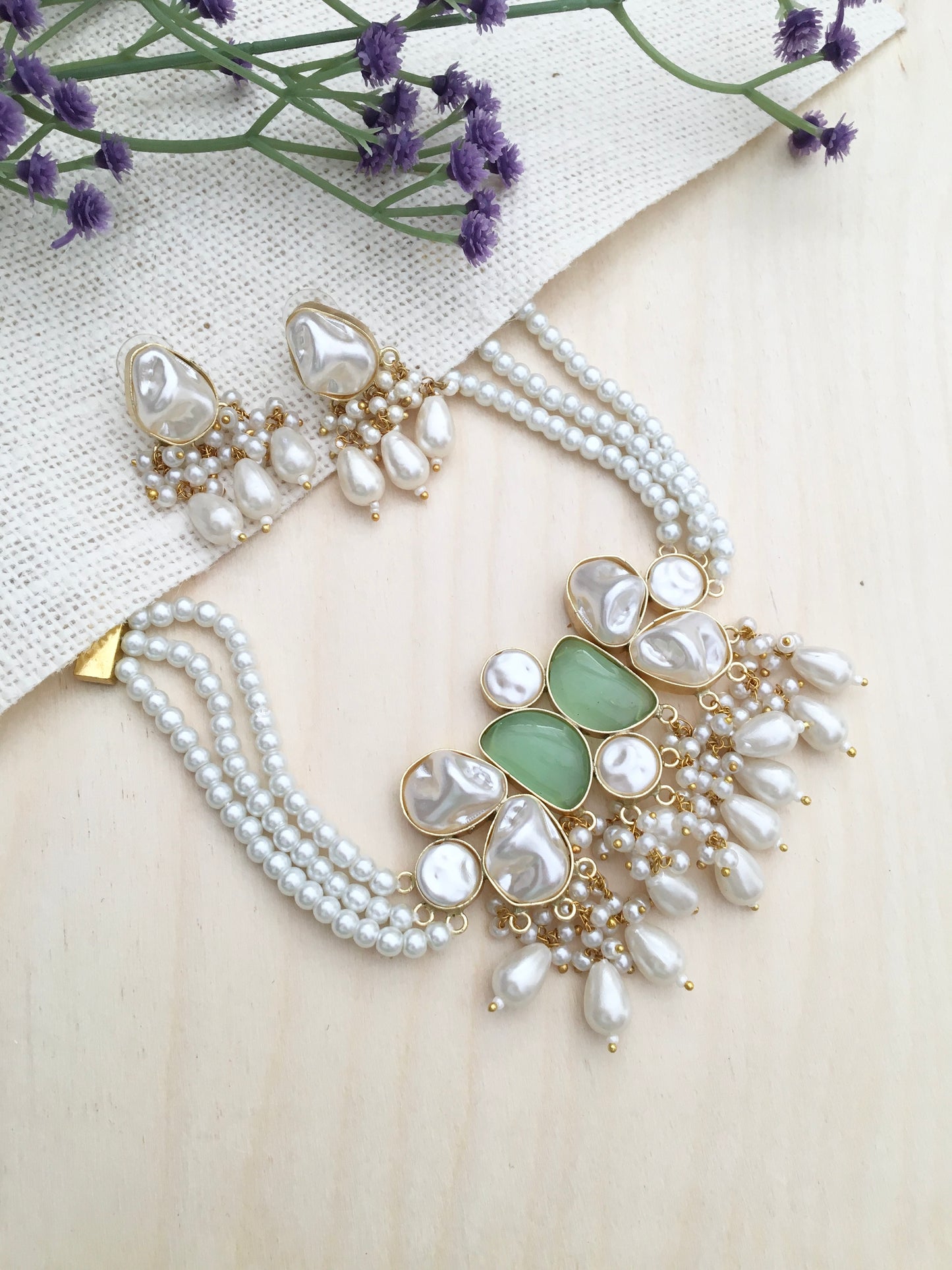 Green Pearl Multi-Strand Jewellery Set