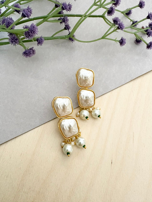 Gold-Plated Baroque Pearl Dangle Earrings