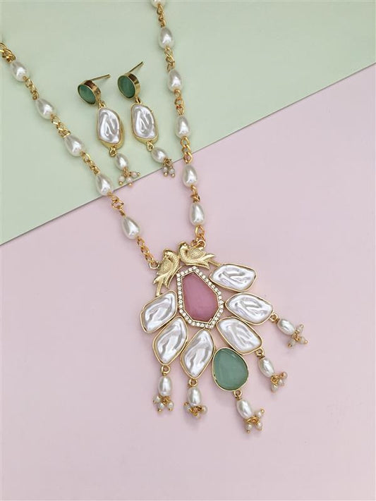 Mahek Golden Long Chain Pendant Set