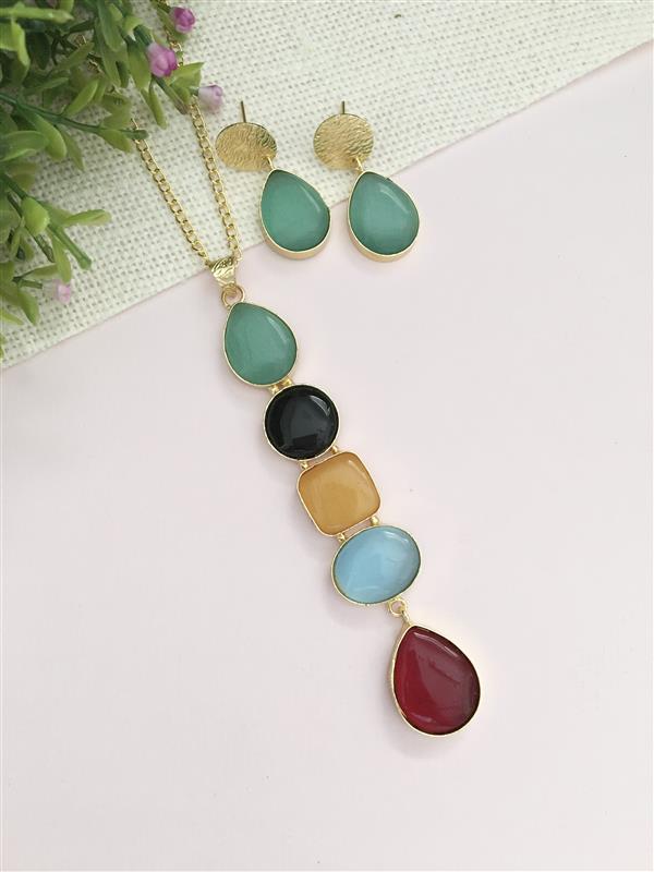 Kashish Glass Stone Long Chain Pendant Set