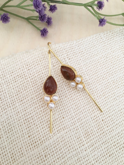 Stone and Pearl Stick Earrings