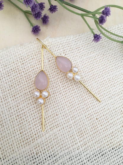 Stone and Pearl Stick Earrings