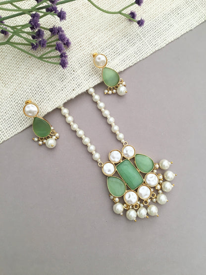 Emerald Pearl Drop Necklace Set