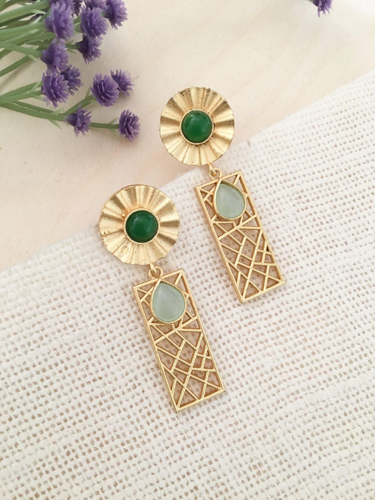 Emerald Geometric Drop Earrings