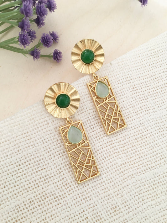 Emerald Geometric Drop Earrings