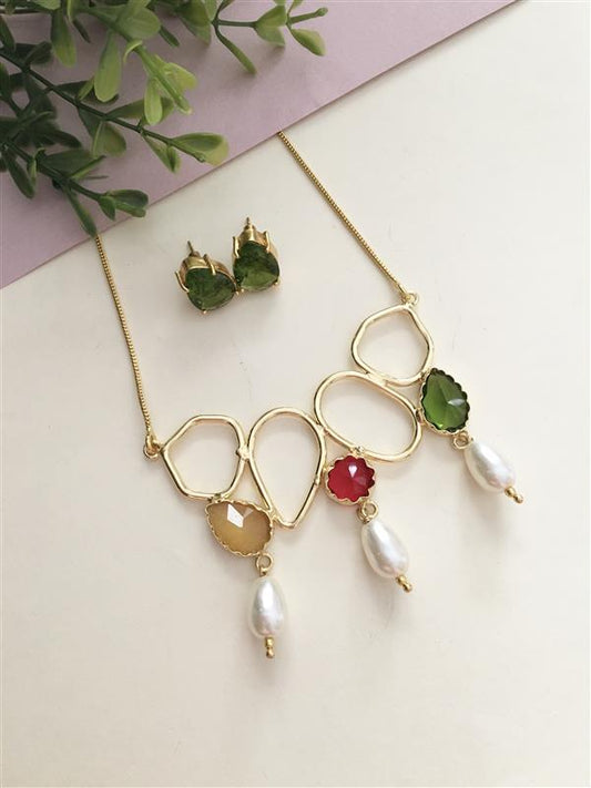 Multicoloured Cut Stone Pendant Set
