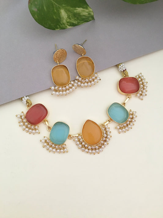 Multicoloured Glass Stone Choker Necklace