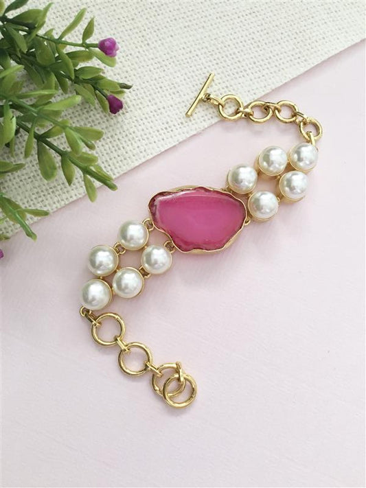 Raw Stone & Pearl Toggle Bracelet