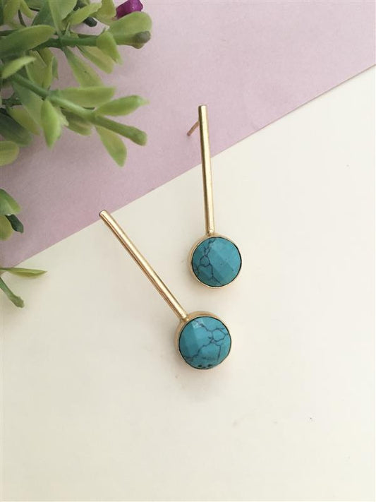 Long Stick Round Stone Drop Earring
