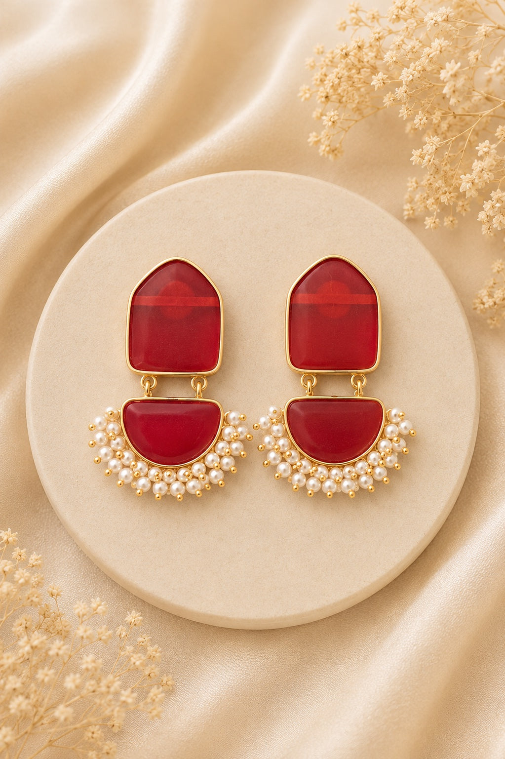 Crimson Pearl Drop Earrings