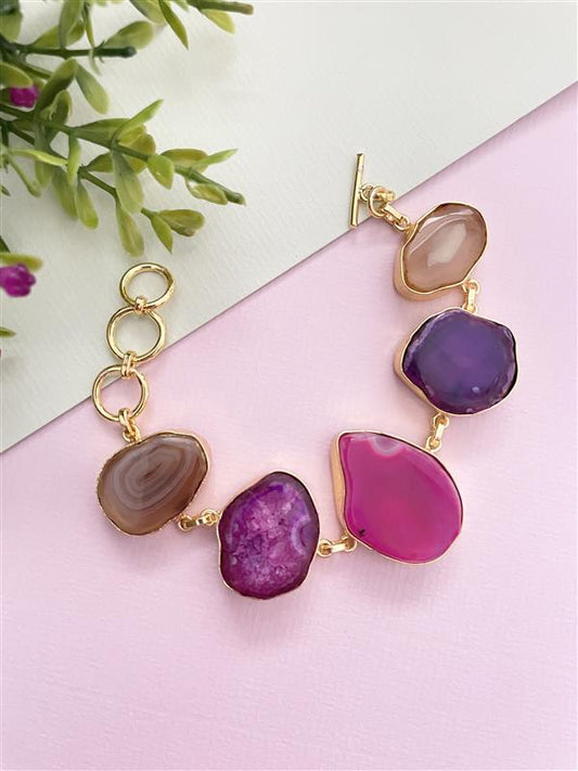 Sruthy Multicoloured Raw Stone Chain Bracelet