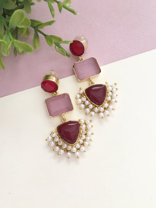 Dual Tone Glass Stone Drop Earring
