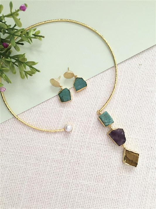 Asymmetrical Raw Stone Choker Set