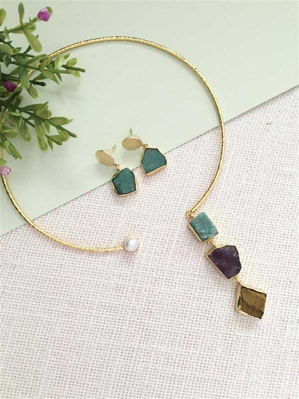 Asymmetrical Raw Stone Choker Set