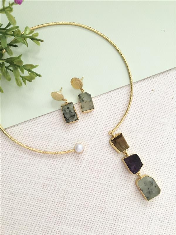 Asymmetrical Raw Stone Choker Set