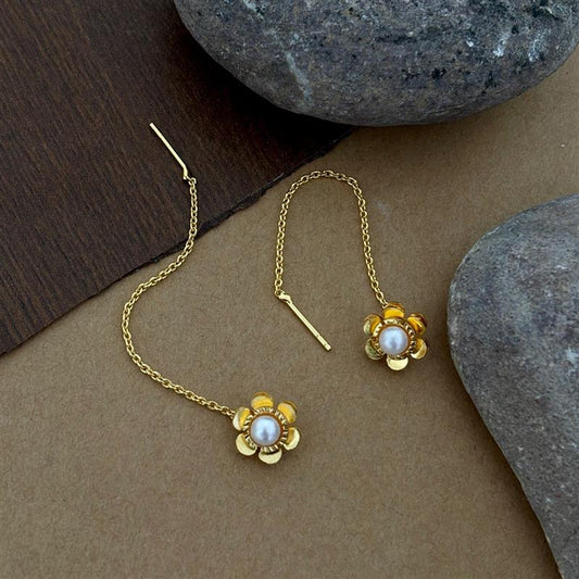 Floral Pearl Threader Earrings