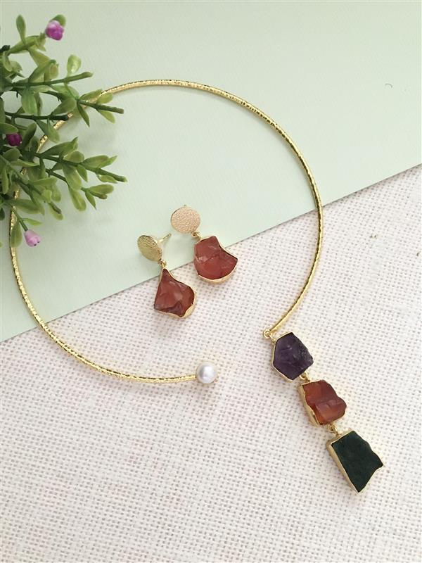 Asymmetrical Raw Stone Choker Set