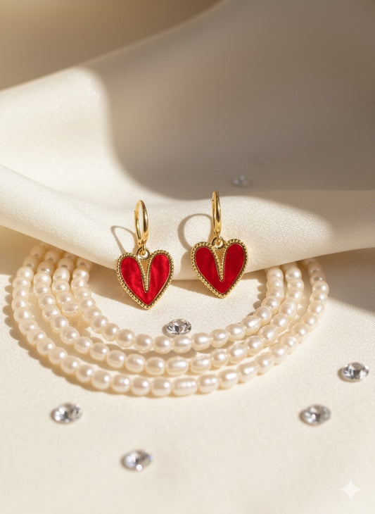 Golden Heart Enamel Drop Earrings