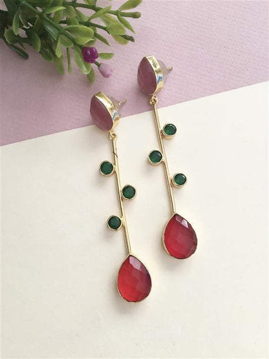 Tri Colour Leaf Drop Earring