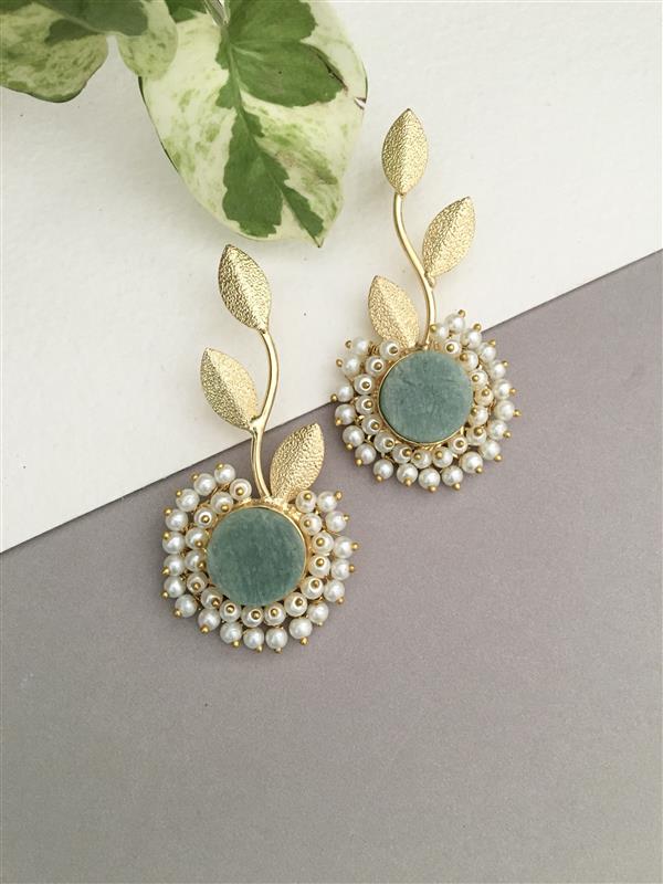 Cluster Pearl Rough Stone Drop Earring
