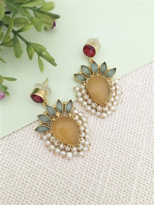 Chic Teardrop Stone and Pearl Earrings