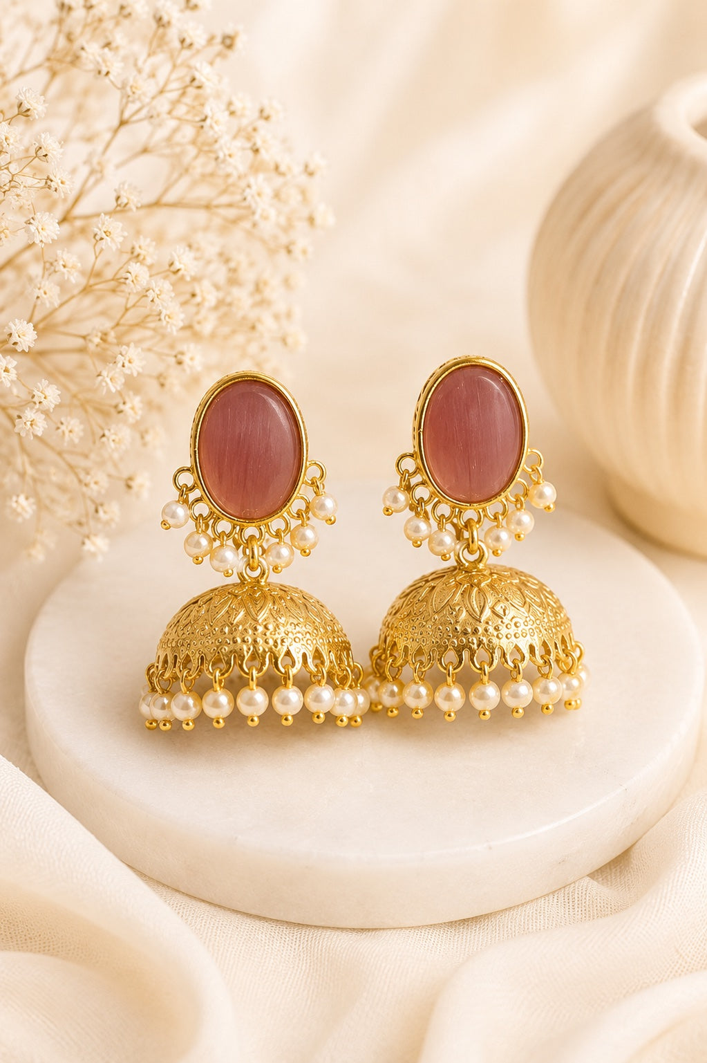Imperial Pearl Dome Jhumka Earrings