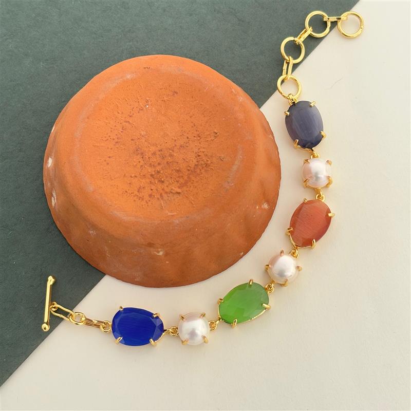 Real Pearl With Monalisa Stone Bracelet