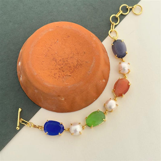Real Pearl With Monalisa Stone Bracelet