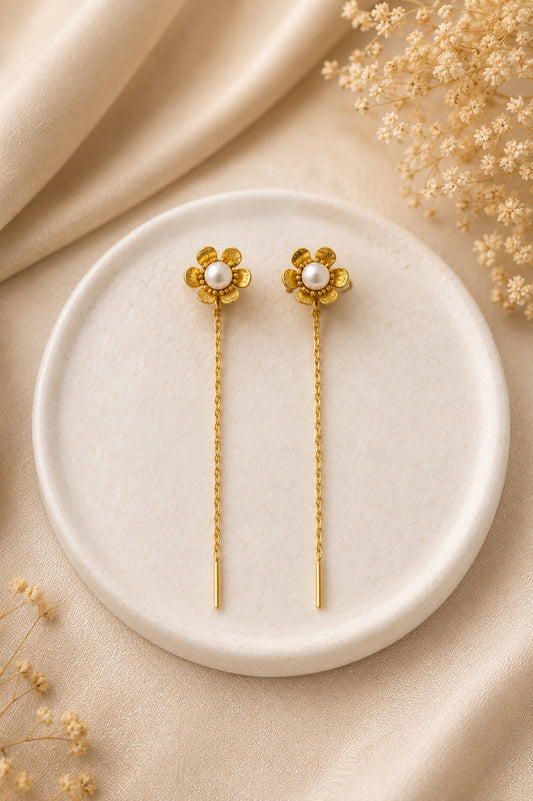 Pearl Bloom Chain Drop Earrings | BlissByTakshvi