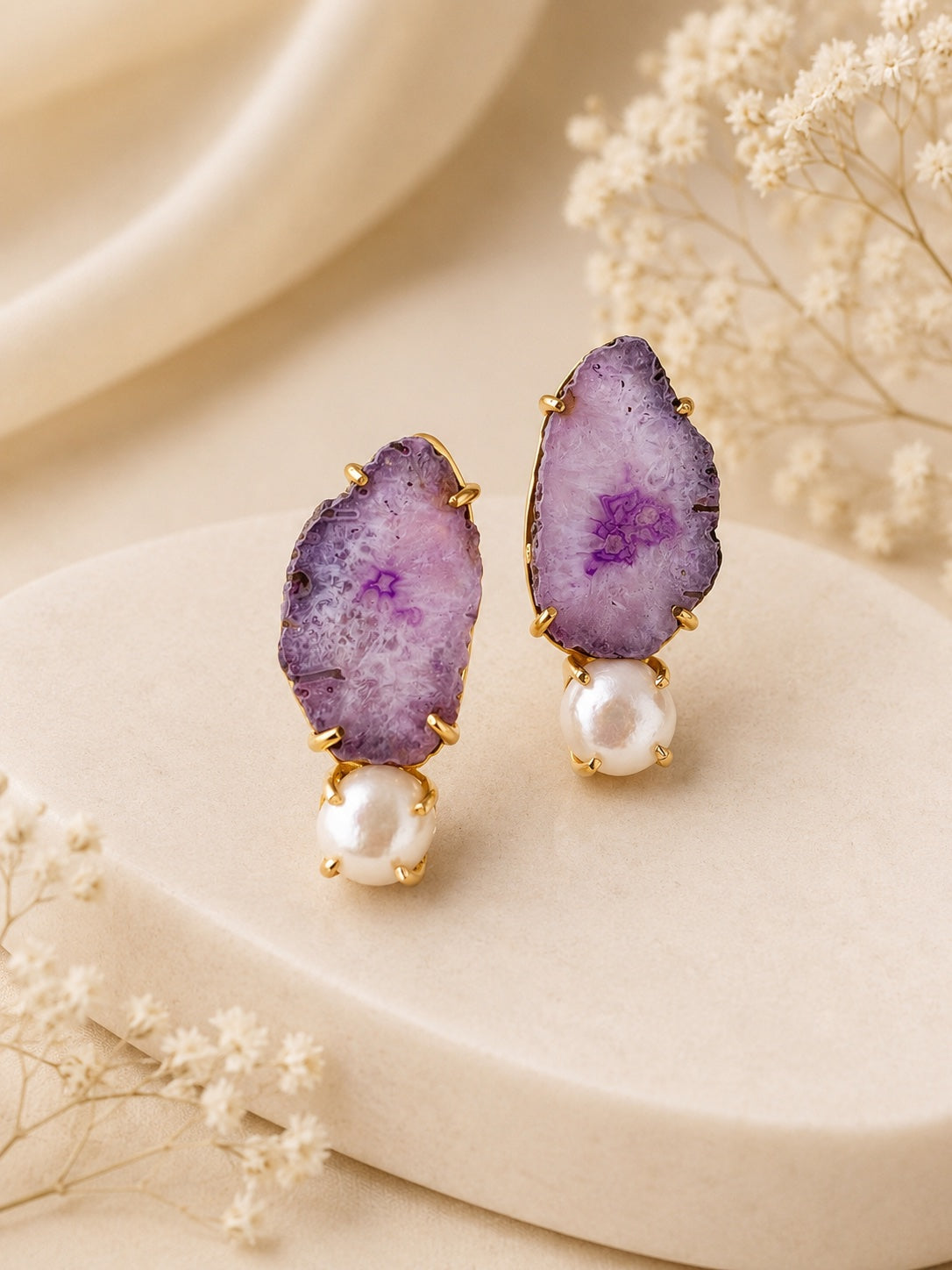 Amora Pearl Druzy Earrings | BlissByTakshvi