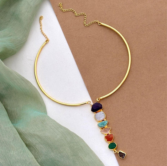 Rainbow Raw Stone Statement Choker