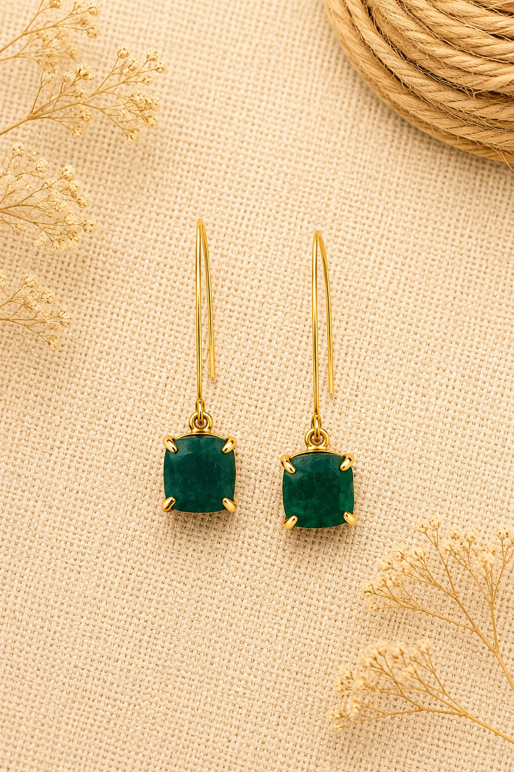 Cushion Cut Wire Drop Earrings