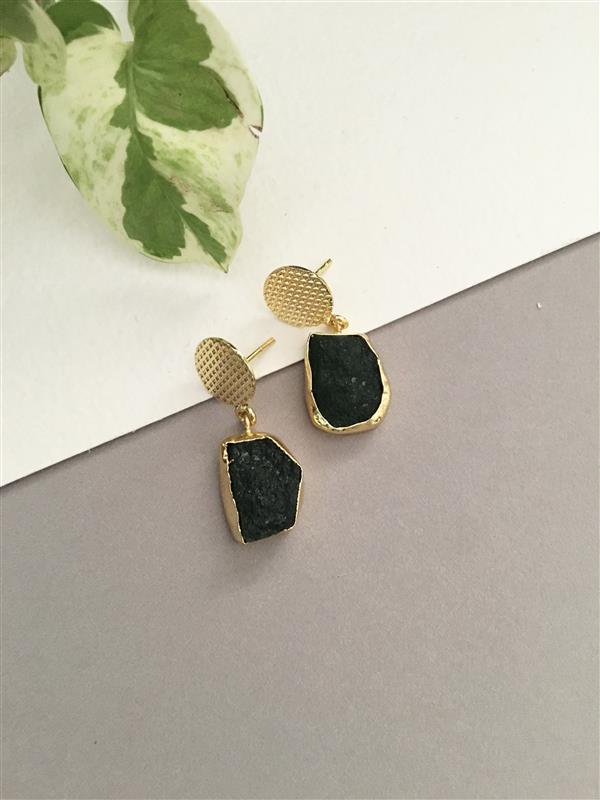 Rough Stone Golden Earrings