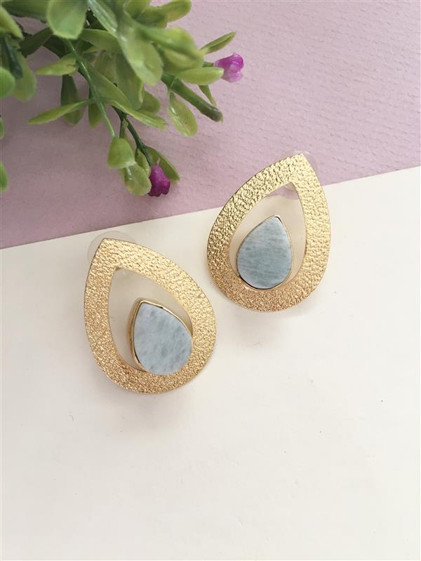 Golden Leafy Rough Stone Stud Earring