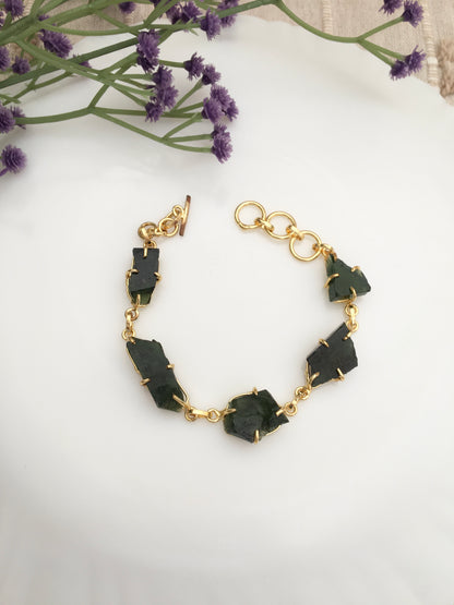 Emerald Raw Stone Link Bracelet