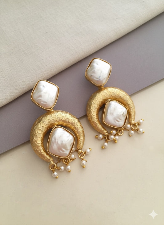 Regal Crescent Pearl Dangler Earrings