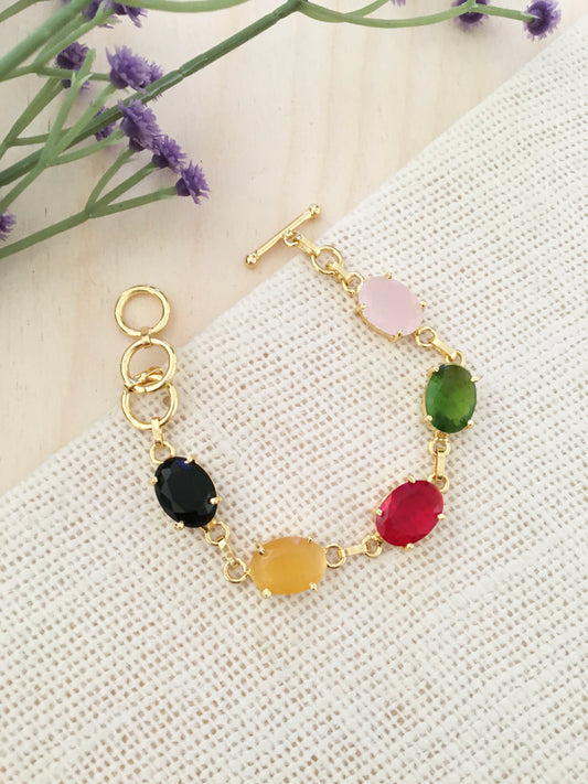 Multi Color Stone Link Bracelet