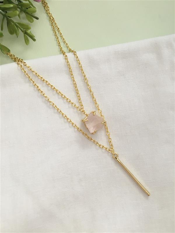 Dual Chain Layered Stone Bar Necklace