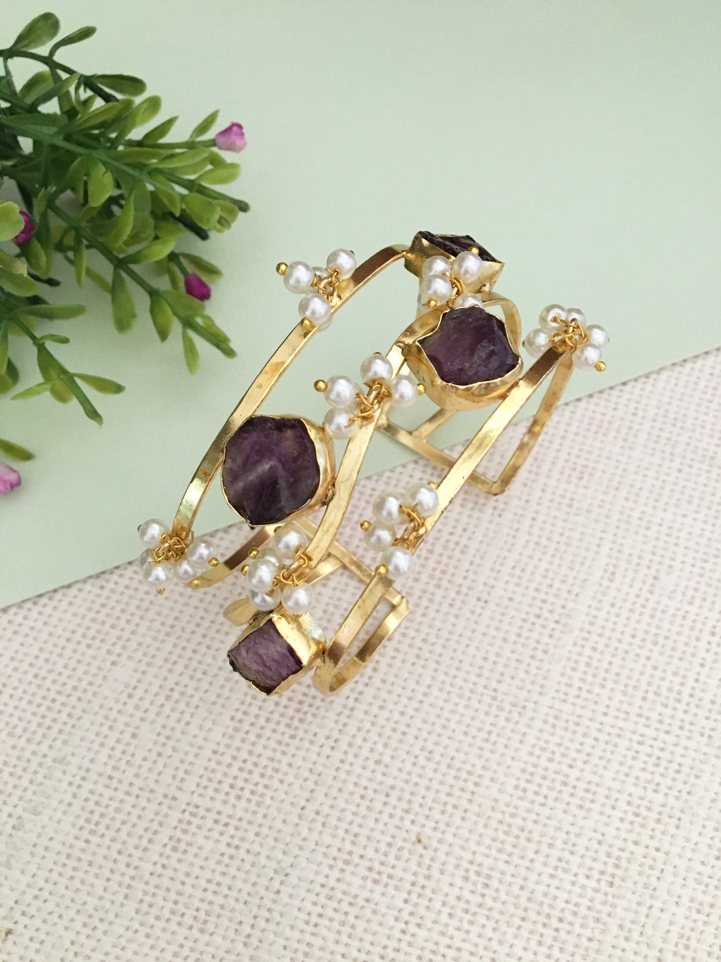 Polki Pearl Cuff Bracelet