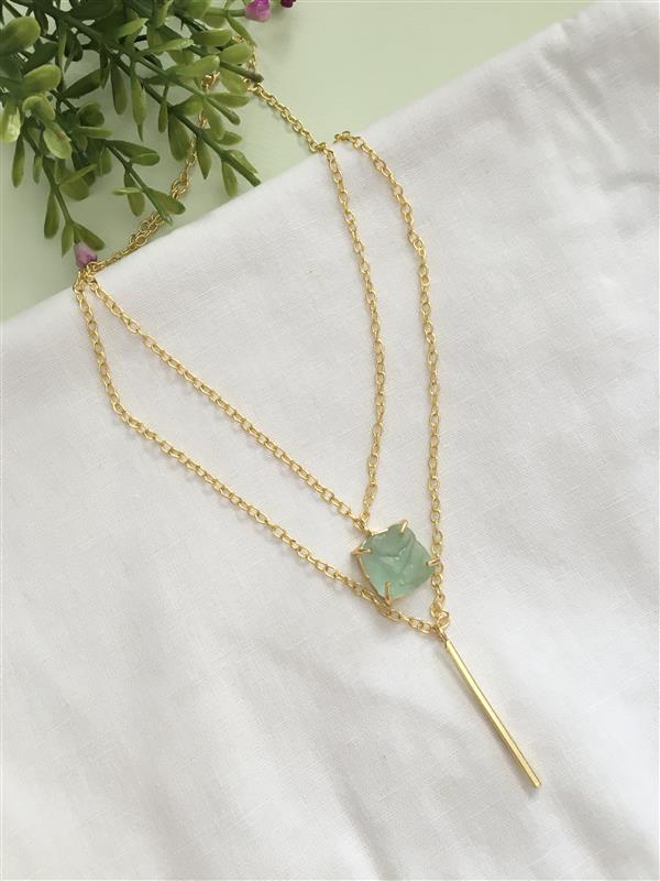 Dual Chain Layered Stone Bar Necklace