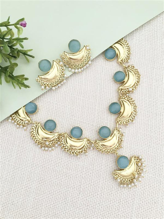 Elegant Crescent Stone Choker Necklace Set