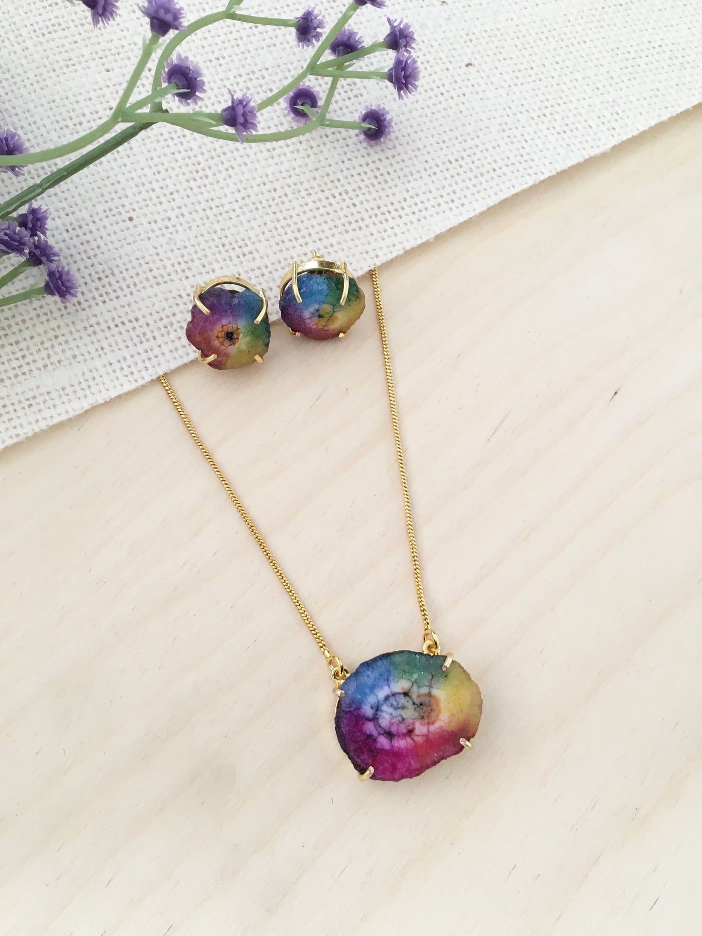 Rainbow Aura Stone pendent Set