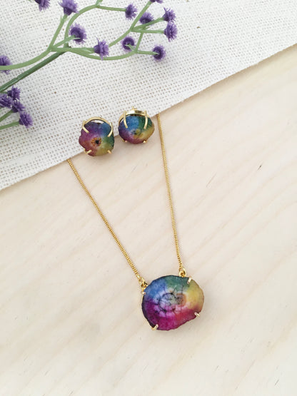 Rainbow Aura Stone pendent Set