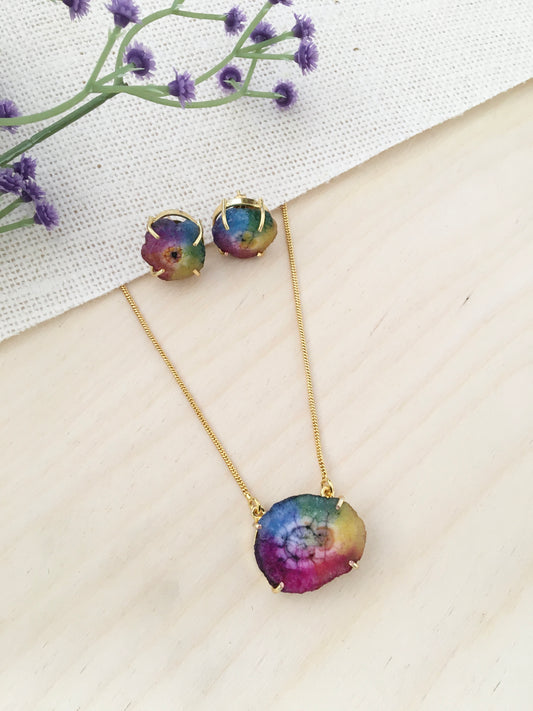 Rainbow Aura Stone pendent Set