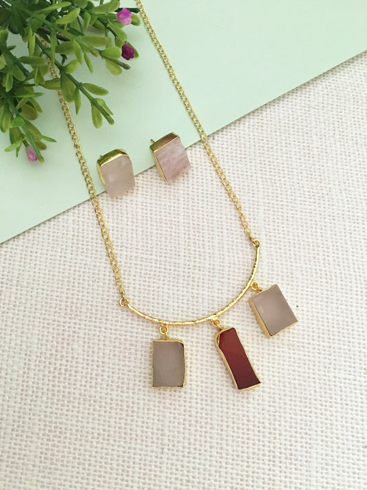 Natural Raw Stone Pendant Set