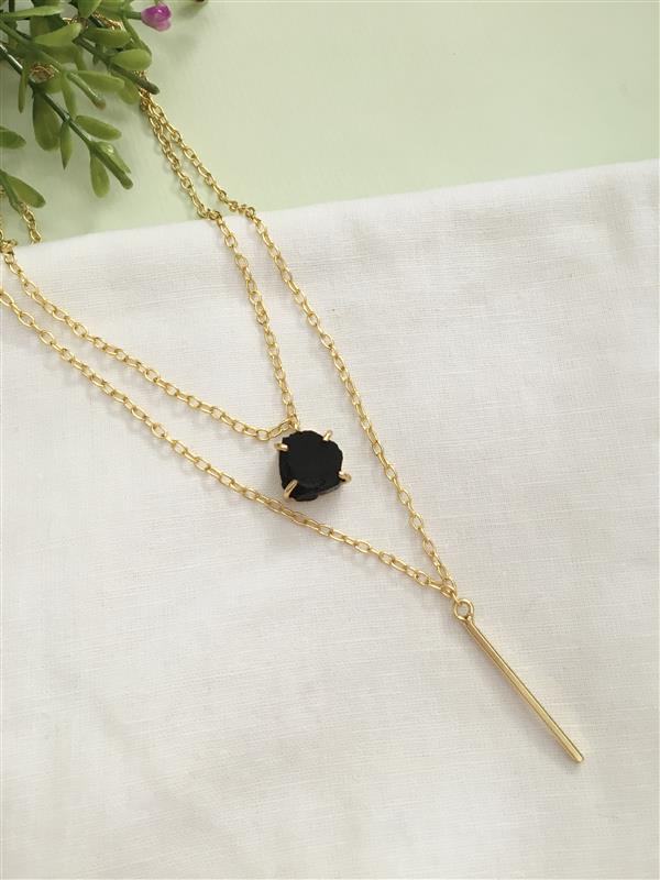 Dual Chain Layered Stone Bar Necklace
