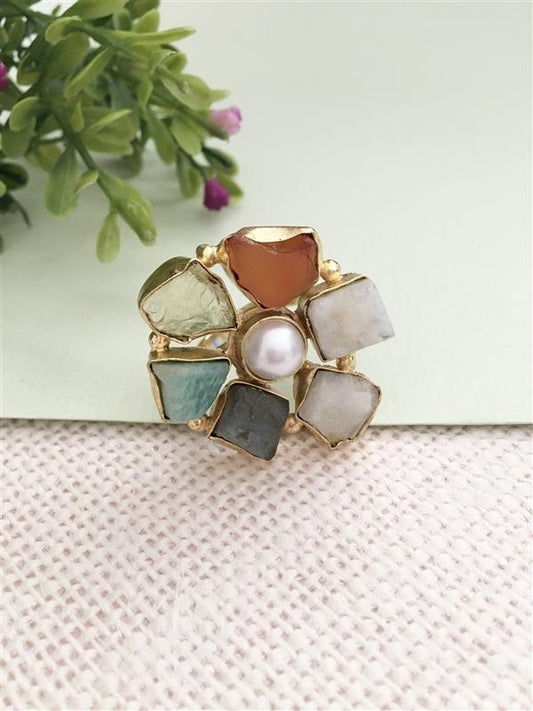 Polki Petal Pearl Ring