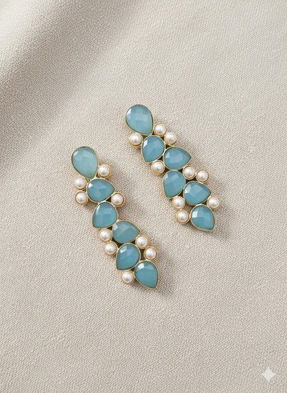 Aqua Petal Pearl Cascade Earrings